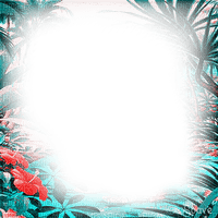 soave frame summer tropical flowers pink teal - 免费PNG