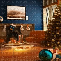 Blue & Brown Christmas Living Room - png ฟรี