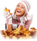 soave woman autumn leaves smile brown yellow pink - PNG gratuit GIF animé