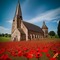 Church with Poppy Field - gratis png animeret GIF