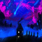 abstrakt abstrait  abstract effet  effect effekt animation gif anime animated fond background hintergrund  colorful paysage house maison blue pink fantasy night sky - GIF animé gratuit GIF animé