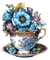 tasse, cup, blue, flowers, vintage - PNG gratuit GIF animé