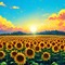 Sunflower Field Cloudy Sunset - png gratis GIF animasi