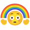 Emoji kitchen blushing face holding up rainbow - PNG gratuit GIF animé
