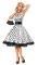 kvinna-prickig klänning-svartvit - PNG gratuit GIF animé