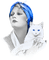 soave woman vintage cat friends black white blue - Free PNG Animated GIF