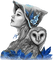 soave woman bird owl fantasy black white blue - PNG gratuit GIF animé
