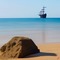 Seashore, Rock and a Pirate Ship - Free PNG Animated GIF