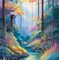painting teal pink forest stream background - zdarma png animovaný GIF