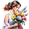 Frau mit Blumenstrauss - kostenlos png Animiertes GIF