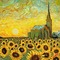 Yellow Sunflower Field with Church - gratis png animeret GIF