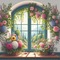 window flowers pink green background - png grátis Gif Animado