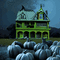 Green Haunted House with Black Pumpkins - GIF animé gratuit GIF animé