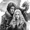 Y.A.M._Fantasy couple dragon black-white - gratis png geanimeerde GIF
