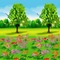Two Trees in a Colorful Garden - ücretsiz png animasyonlu GIF