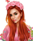 Femme cheveux roux et fleurs et papillon - GIF animé gratuit