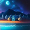 Blue House by Mountain Beach at Night - PNG gratuit GIF animé