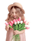 Little Girl with tulips - PNG gratuit GIF animé