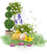 Massif - pot de fleurs et buis taillé en boule