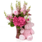 Pink Bouquet of Flowers with Teddy Bear