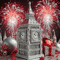 Big Ben Fireworks Silver and Red - Безплатен анимиран GIF анимиран GIF
