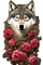 Loup parmi les roses - png grátis Gif Animado
