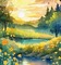 painting green yellow lake trees background - gratis png geanimeerde GIF