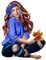 Woman in Blue with Autumn Leaves - PNG gratuit GIF animé
