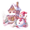 Pink Winter and snow man - Free PNG Animated GIF