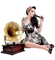 woman and gramophone - gratis png geanimeerde GIF