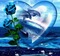 Blue Dolphins with Blue Rose in Blue Heart