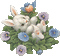 Lapinou animé sur fleurs avec petit oiseau - GIF animado grátis Gif Animado