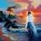 woman sunset ocean femme ocean coucher de soleil - PNG gratuit GIF animé