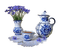 blue porcelain tea set with vase