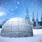 Igloo with Ice Castle in the Background - GIF animado grátis Gif Animado