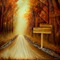 Autumn Forest Path with Wooden Signpost - bezmaksas png animēts GIF