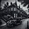 Black and White Victorian Manor and Car - png gratis GIF animado