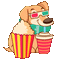 Dog watching a movie with popcorn drink 3D glasses - GIF animado grátis Gif Animado