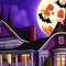 Purple Halloween House and Moon - Free PNG Animated GIF