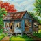 house colorful landscape paintinglounge - png grátis Gif Animado
