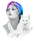 soave woman vintage cat friends black white blue - gratis png animerad GIF