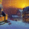 Sunset Snow Village - Nemokamas animacinis gif animuotas GIF