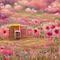 Pink Flower Field with Wooden Shack - PNG gratuit GIF animé