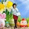 femme, Pâques, printemps, fleurs, oeufs,fleur,,Pelageya ,3D ,fille  fashion - PNG gratuit GIF animé
