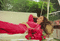 Lady in red,swinging, flowers - GIF animate gratis GIF animata