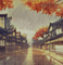 Raining Autumn Japanese Town - GIF animasi gratis GIF animasi