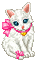 white fluffy cat bow bell pink pet pixel art - GIF animé gratuit