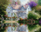 house haus maison spring printemps  paysage landscape gif anime animated  pond garden jardin teich étang fond background - Безплатен анимиран GIF анимиран GIF