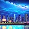 Blue Night Cityscape and Lake - zadarmo png animovaný GIF