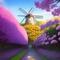 Windmill and Purple Spring Flowers - ingyenes png animált GIF